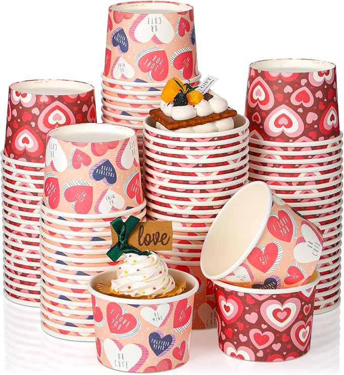 100 Pcs 8 oz Valentine's Day Snack Cups Heart Party Paper Cup Paper Valentines Day Bowls Valentin... | Amazon (US)