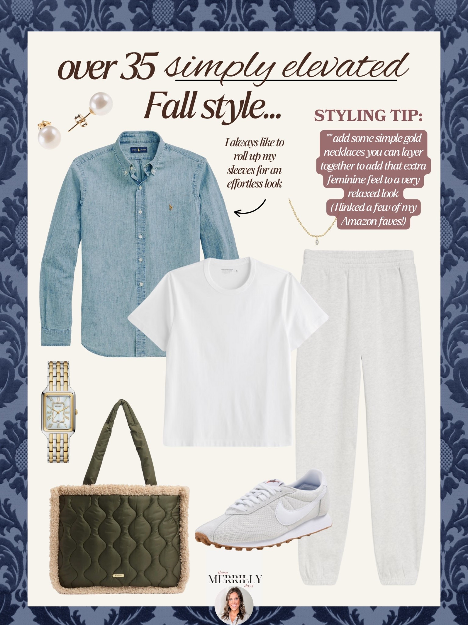 How I would style a casual layered outfit for Fall as a 37 year old mom! Throw on your favorite chambray shirt, slightly elevated sweats and the best basic tee I found in the men’s department. Trust me, it’s good! I wear a small 

#LTKItBag #LTKStyleTip #LTKSaleAlert