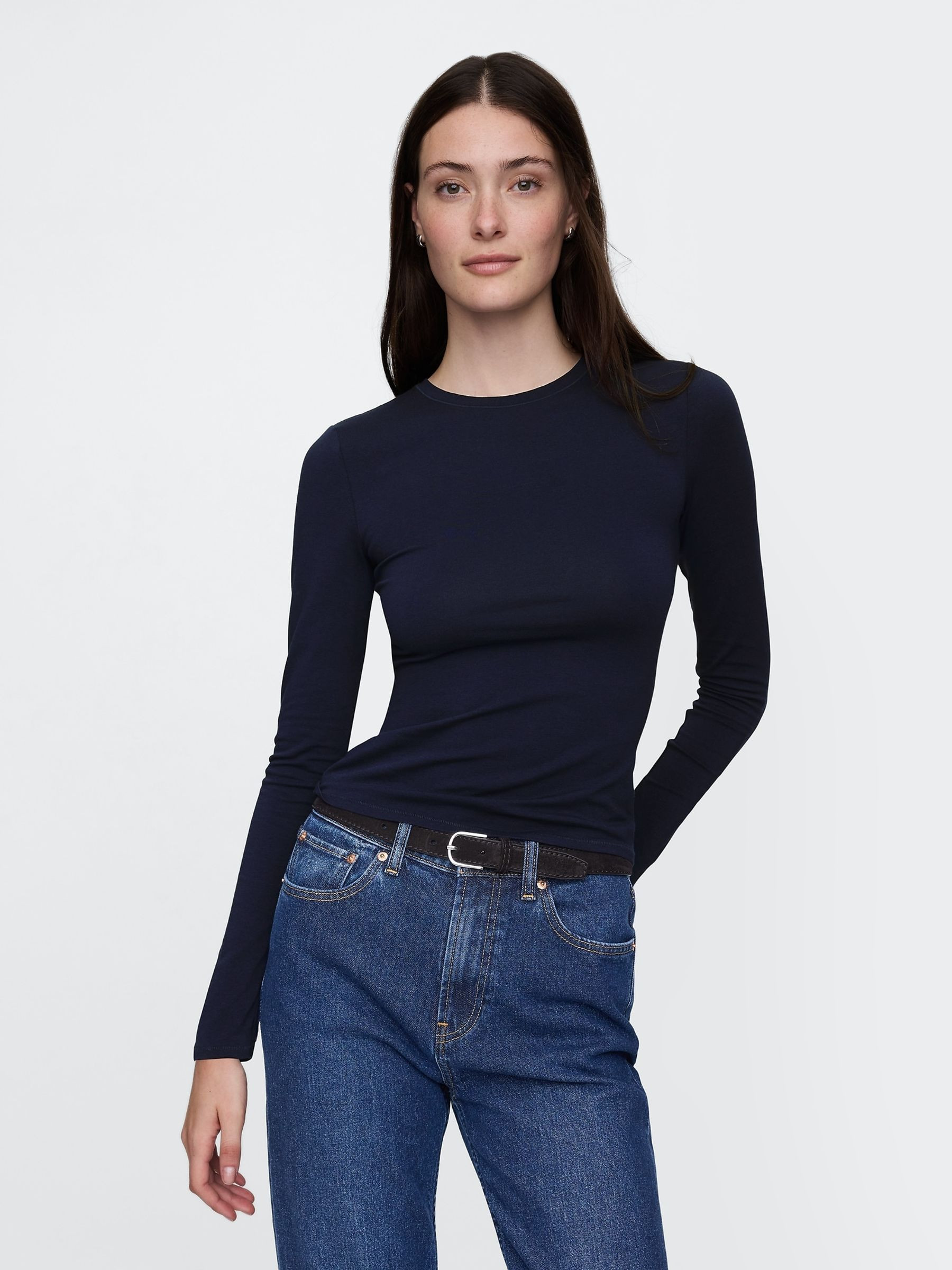 Navy Blue Long Sleeve CloseKnit Fitted T-Shirt | Gap | GAP UK