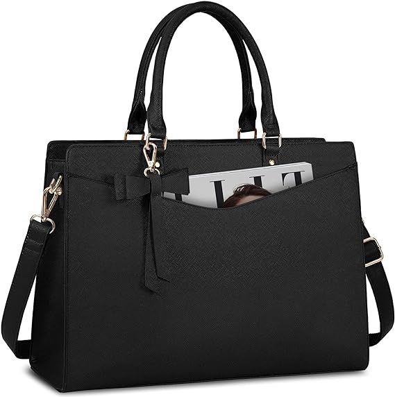 RAINSMORE Women's Laptop Briefcase, Black, PU Leather and Nylon, 15.6 in | Amazon (US)