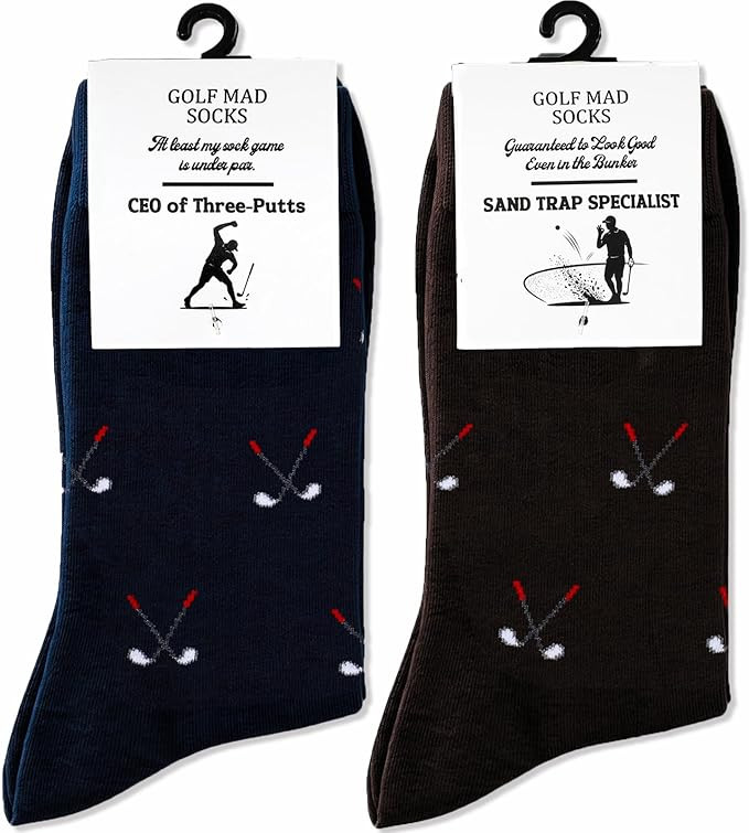 Funny Golf Socks for Men - 2 Pairs Pack Crew Socks - Golfing Gift for Dad Grandpa Husband, Humor ... | Amazon (US)