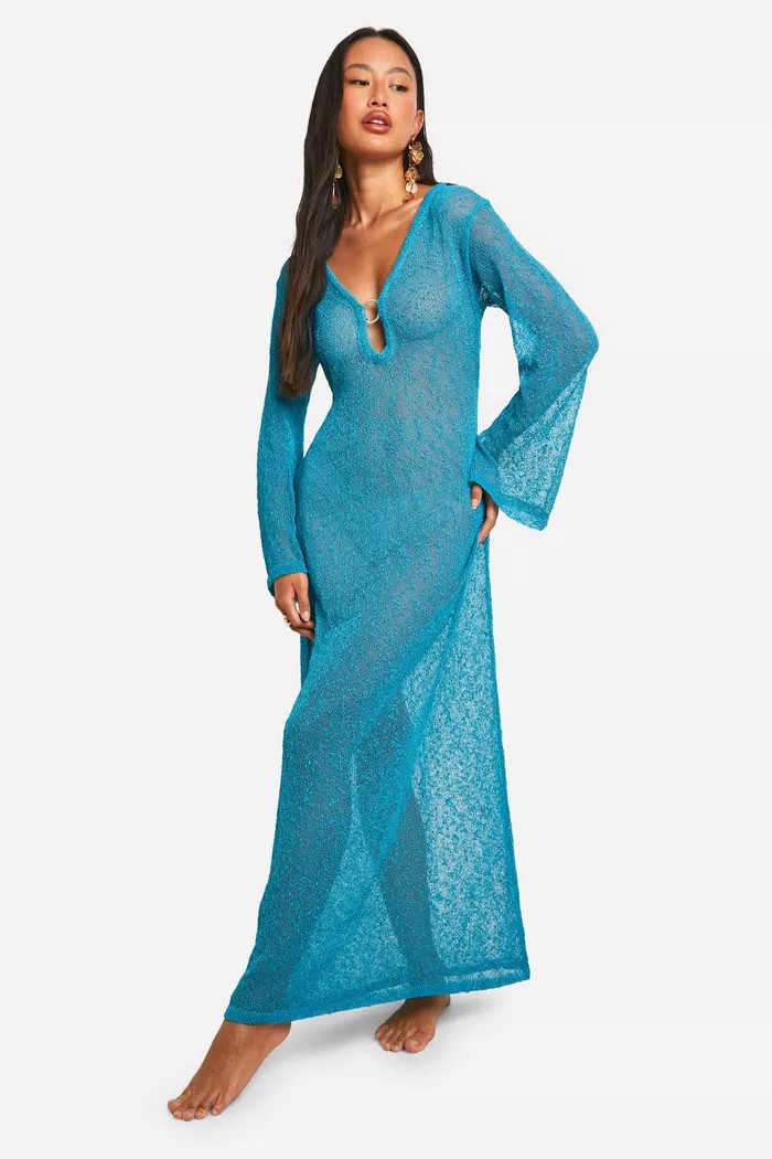 Popcorn Crochet O-ring Beach Cover-up Maxi Dress | Boohoo.com (UK & IE)