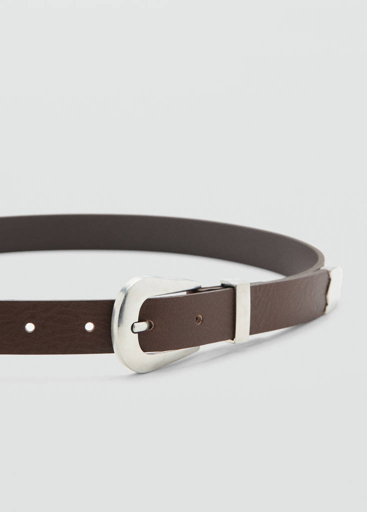 Leather belt with metal detail chocolate - Women - M - MANGO | Mango (US/MX/AU)