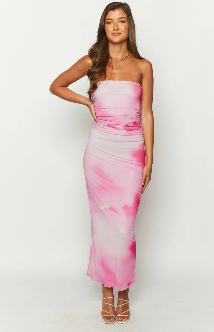 Imogen Pink Print Strapless Maxi Dress | Beginning Boutique (AU)