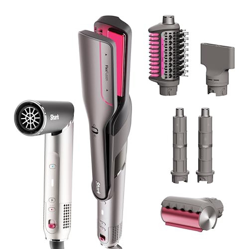 Shark FlexFusion Hair Straightener & Powerful Hair Dryer with Fusion Hair Brush, Ceramic Air Styler with Auto-Wrap Hair Curlers, Concentrator, & FrizzFighter, Ceramic Plates, Metallic Mist, HD651S | Amazon (US)