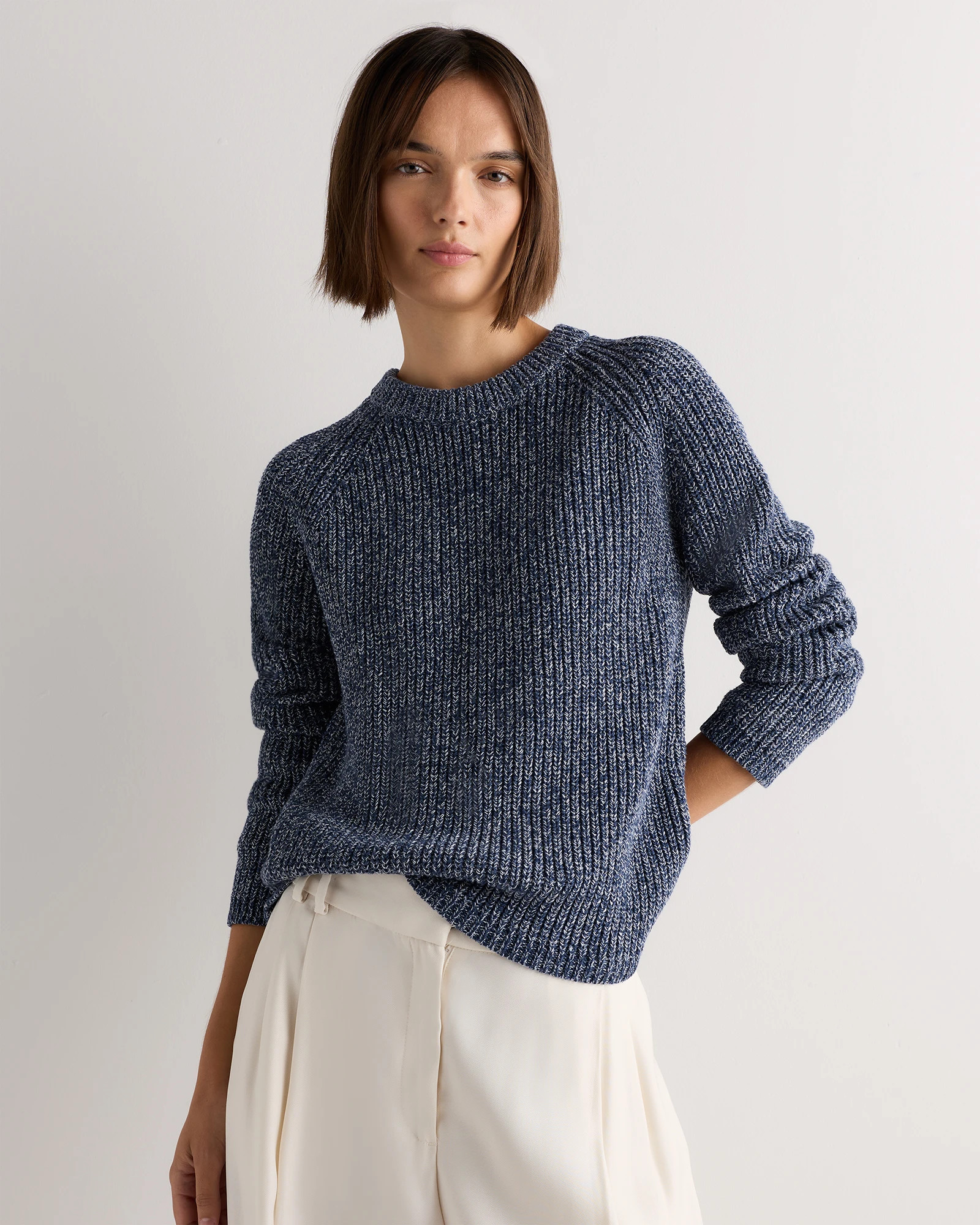 Quince | Women's Fisherman Crew Sweater in Alabaster, Size Large, Organic Cotton | Quince