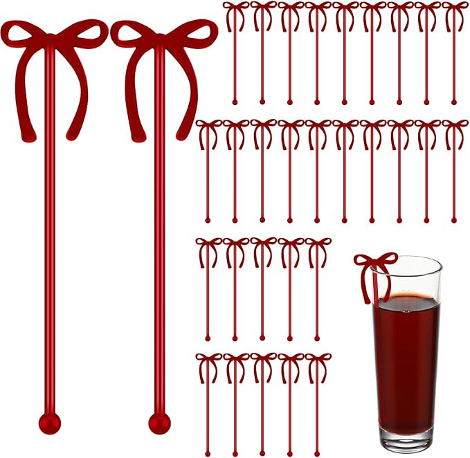 30 Pcs 6 Inch Bow Drink Stirrers, Bow Stir Sticks Coffee Stirrers Reusable Plastic Swizzle Sticks... | Amazon (US)