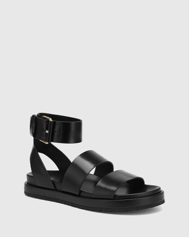 Byron Black Leather Flatform Sandal | Wittner