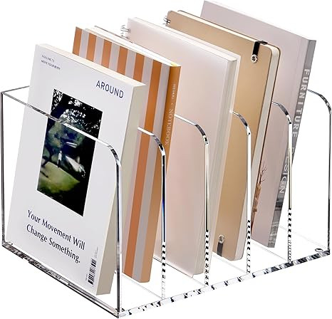 YUXUN Acrylic Magazine Holder,Clear Desk Organizer Vertical File Sorter Holder Stand for Notebook... | Amazon (US)