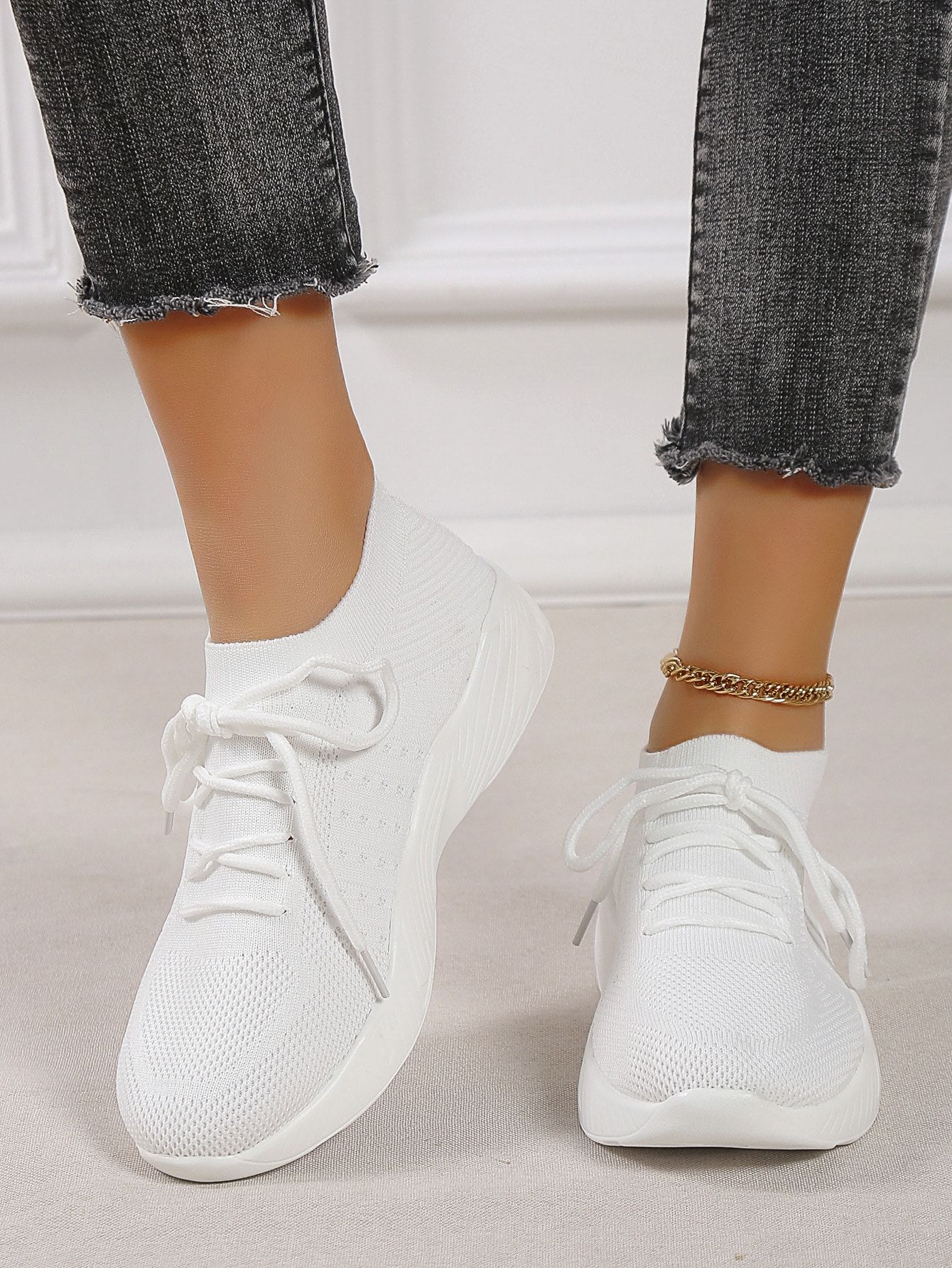 Knit Lace-up Front Running Shoes | SHEIN