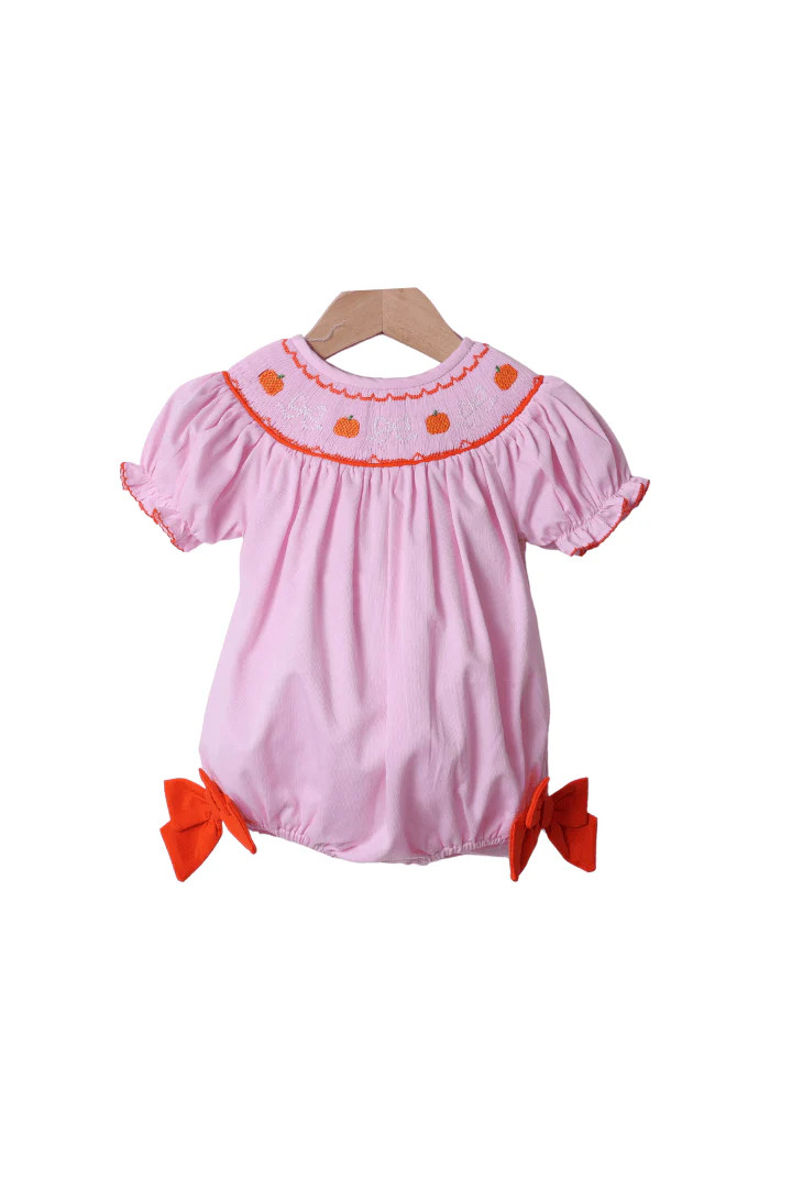 Smocked Pink Pique Bow Pumpkin Bubble | The Smocked Flamingo