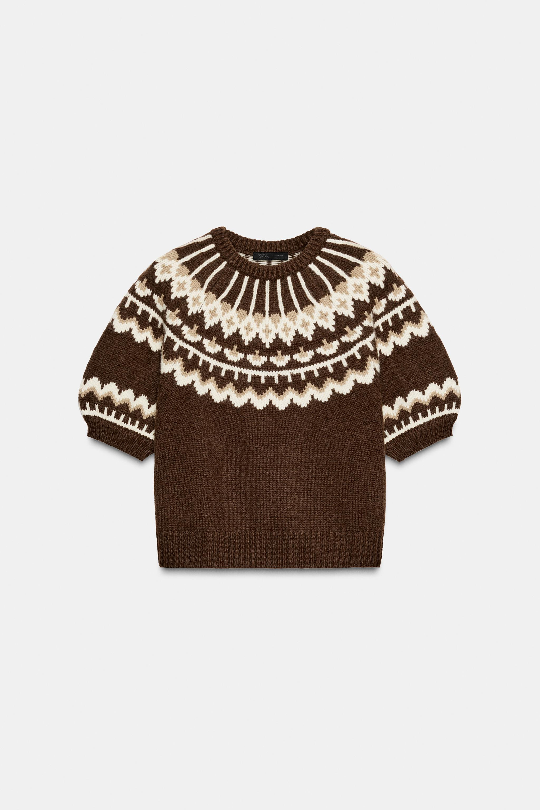 SHORT SLEEVE JACQUARD KNIT SWEATER | Zara US