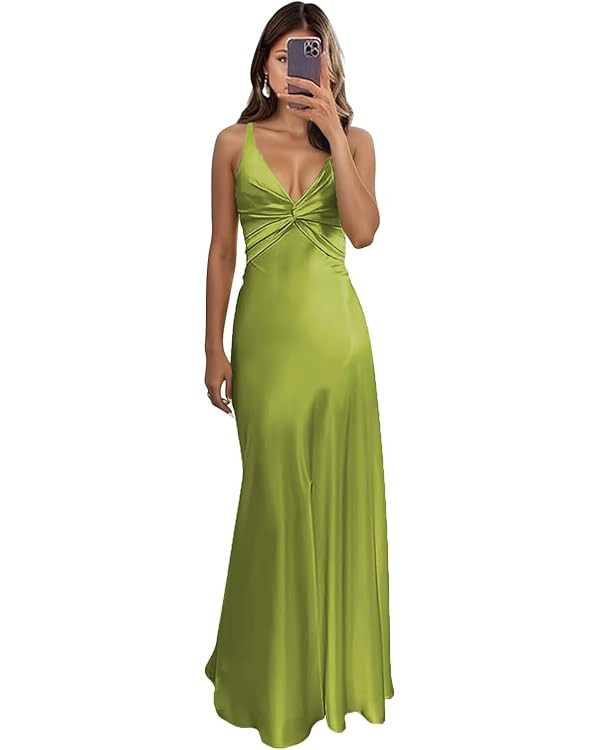Lindo Noiva Chartreuse Green Prom Dress Long for Women with Slit Satin Formal Bridesmaid Dresses ... | Amazon (US)
