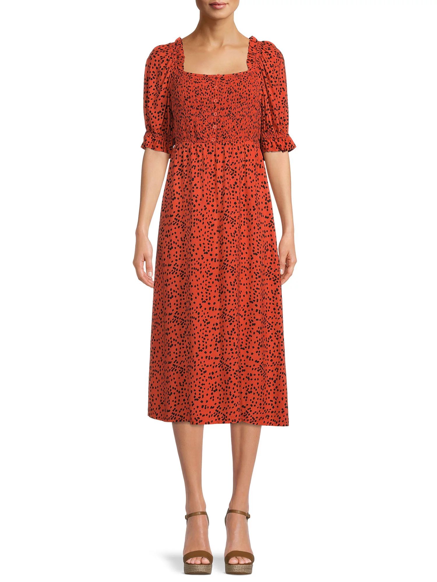 Beachlunchlounge Cataleya Smocked Midi Dress with Back Tie, Womens - Walmart.com | Walmart (US)