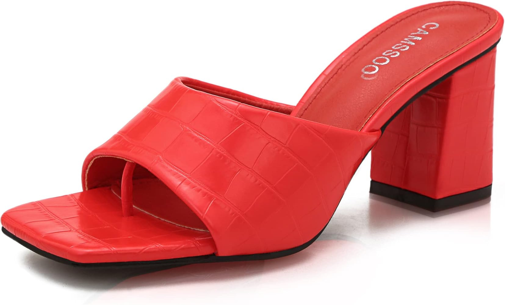 CAMSSOO Women's Open Toe Square Mules Sandals Flip Flops Slip On Chunky Block High Heel Fashion W... | Amazon (US)