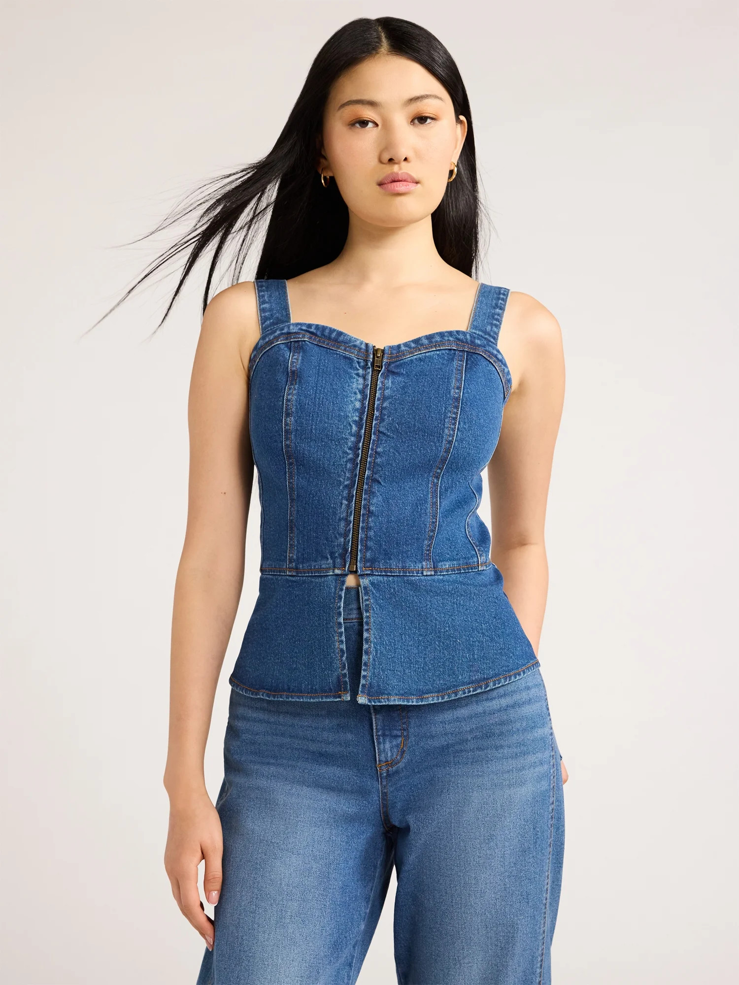 Scoop Women's Zip Up Denim Bustier, Sizes XS-XXL | Walmart (US)