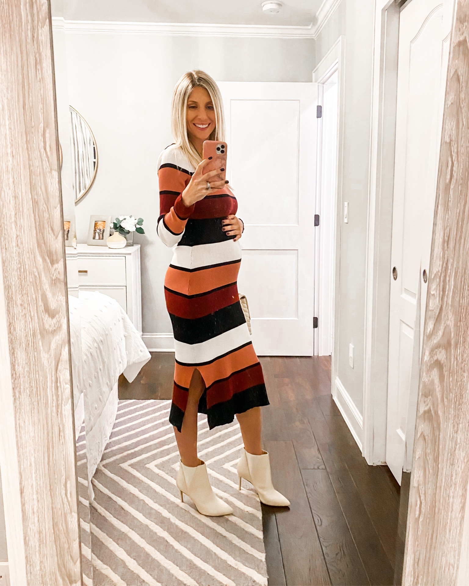 Bump friendly striped sweater dress and booties for date night! 
•
•
•


#LTKstyletip #LTKSeasonal #LTKbump