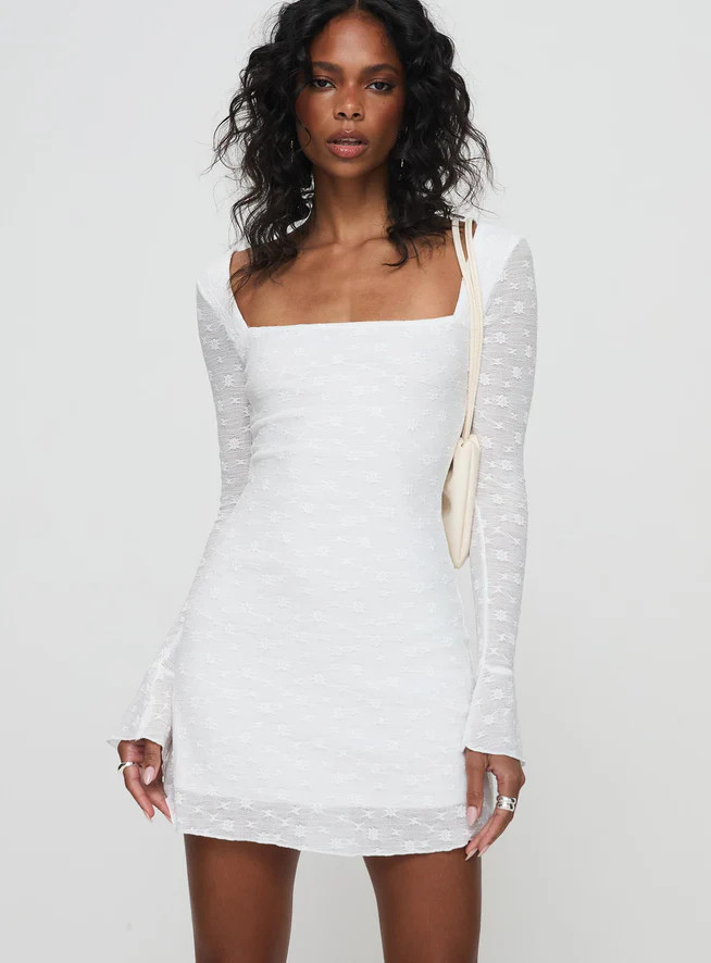 Lanchester Long Sleeve Mini Dress White | Princess Polly US