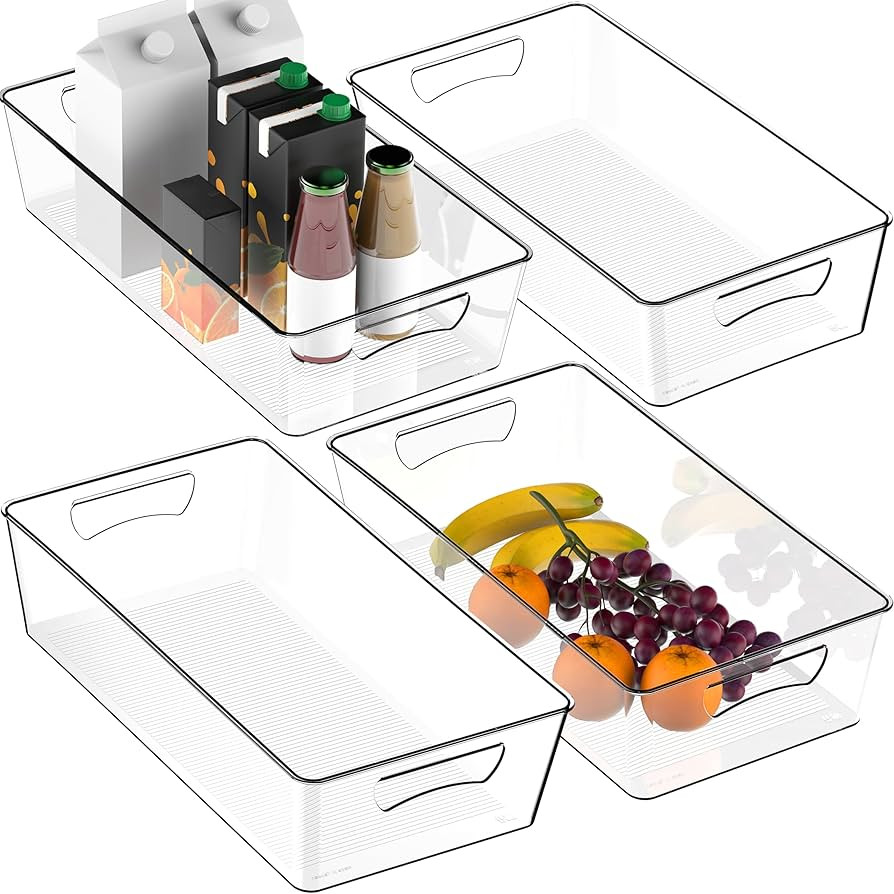 Simple Houseware 4 Pcs Kitchen Clear Bin Storage Organizer, 15" x 8" x 3.75" | Amazon (US)