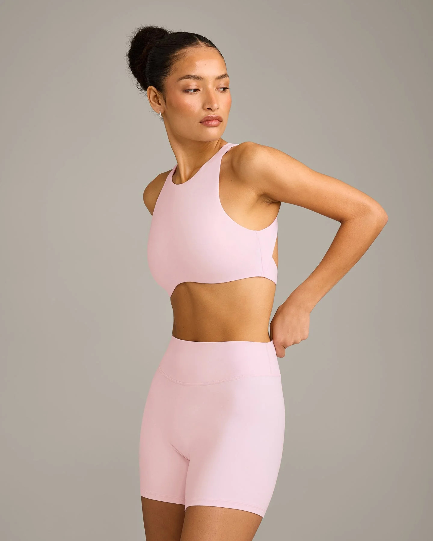 SoftMotion™ High Neck Sports Bra with Gray Logo 
 Soft Girl Pink | Oner Active (UK / US)