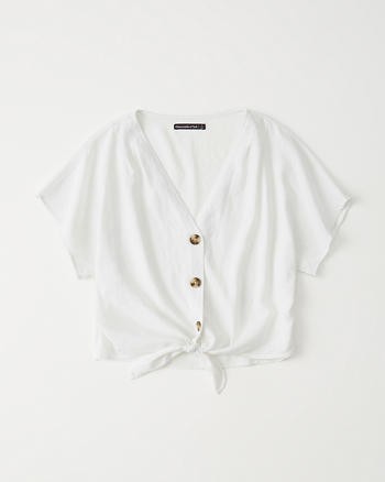 Button-Up Tie-Front Top | Abercrombie & Fitch US & UK