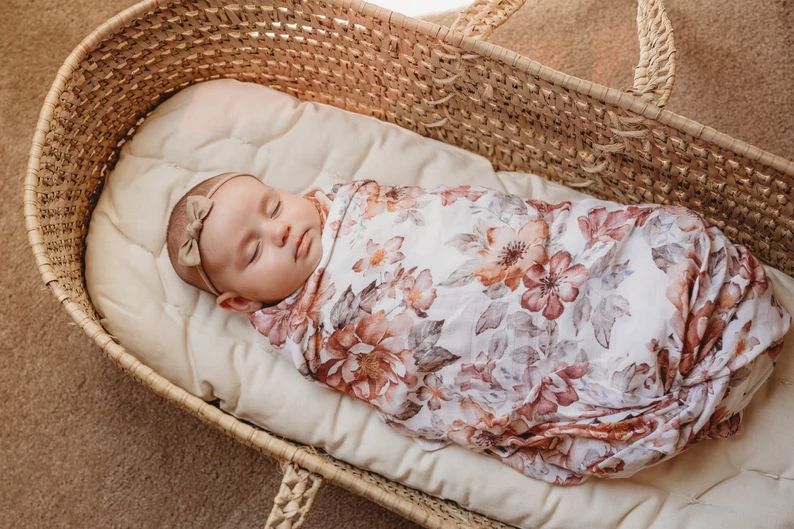 Sunset Floral Swaddle - Mini Scout Muslin Nursery Baby Blanket - Travel Gift, Sleeper, Newborn, W... | Etsy (US)