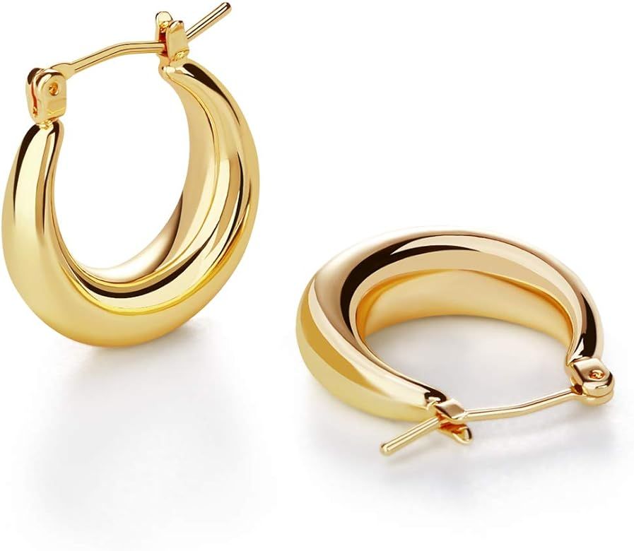 Amazon.com: LILIE&WHITE Chunky Gold Hoop Earrings for Women Cute Fashion Hypoallergenic earrings ... | Amazon (US)