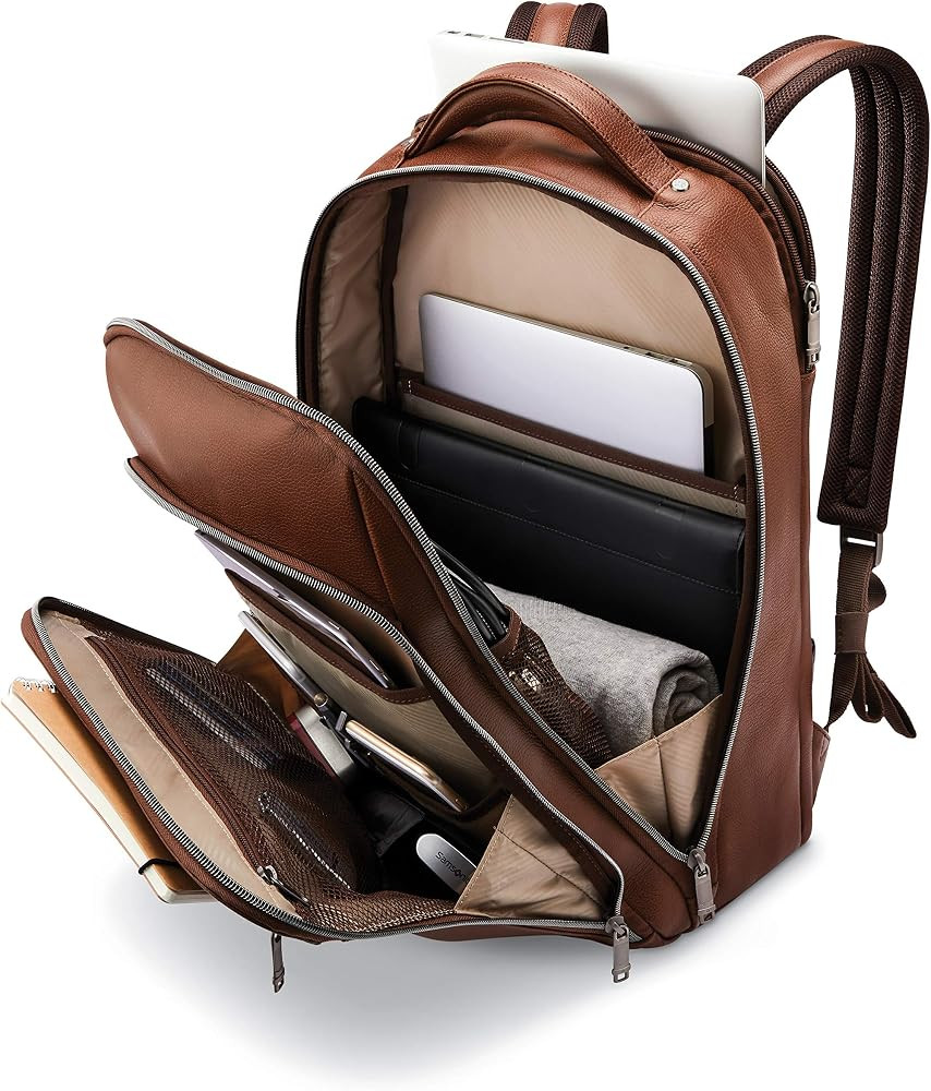 Samsonite Classic Leather Backpack, Cognac, One Size | Amazon (US)