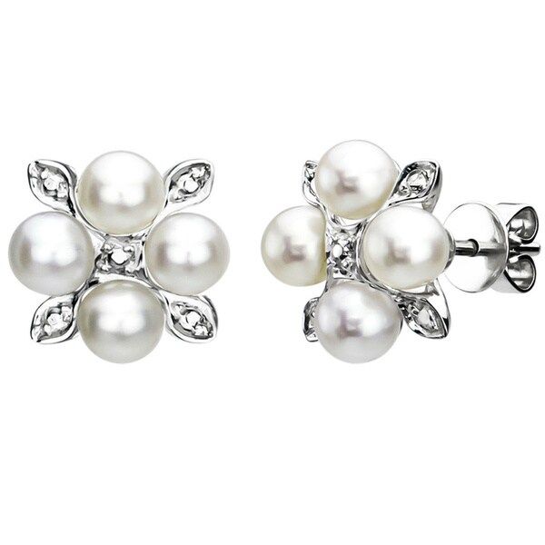 DaVonna 14k White Gold Cultured Pearl Flower Stud Earrings (4-5 mm) | Bed Bath & Beyond