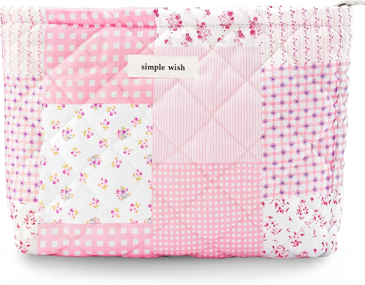 Floral Makeup Bag Large Cotton Quilted Cosmetic Makeup Bag Organizer, Cottagecore Aesthetic Porta... | Amazon (US)