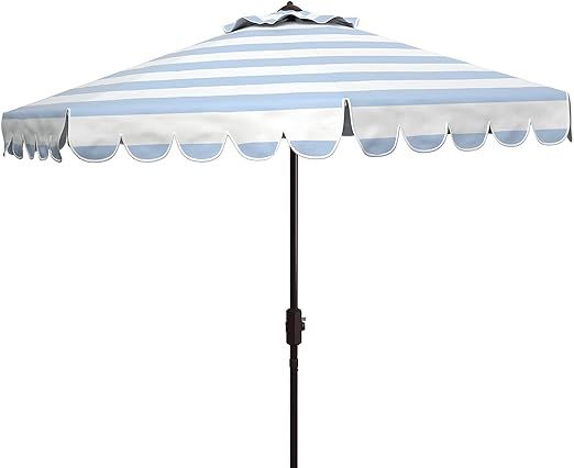Safavieh PAT8011A Outdoor Collection Maui Baby Blue/White Single Scallop Striped 9Ft Crank Push B... | Amazon (US)