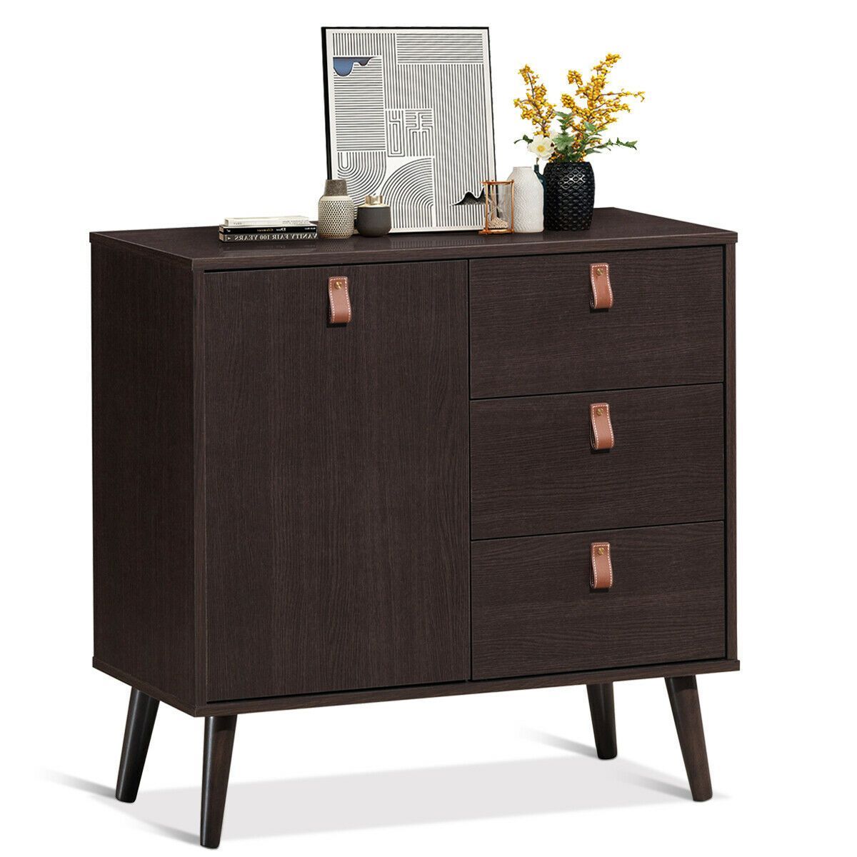 Costway Sideboard Entryway Console Table w/ Display Cabinet Brown Home | Target