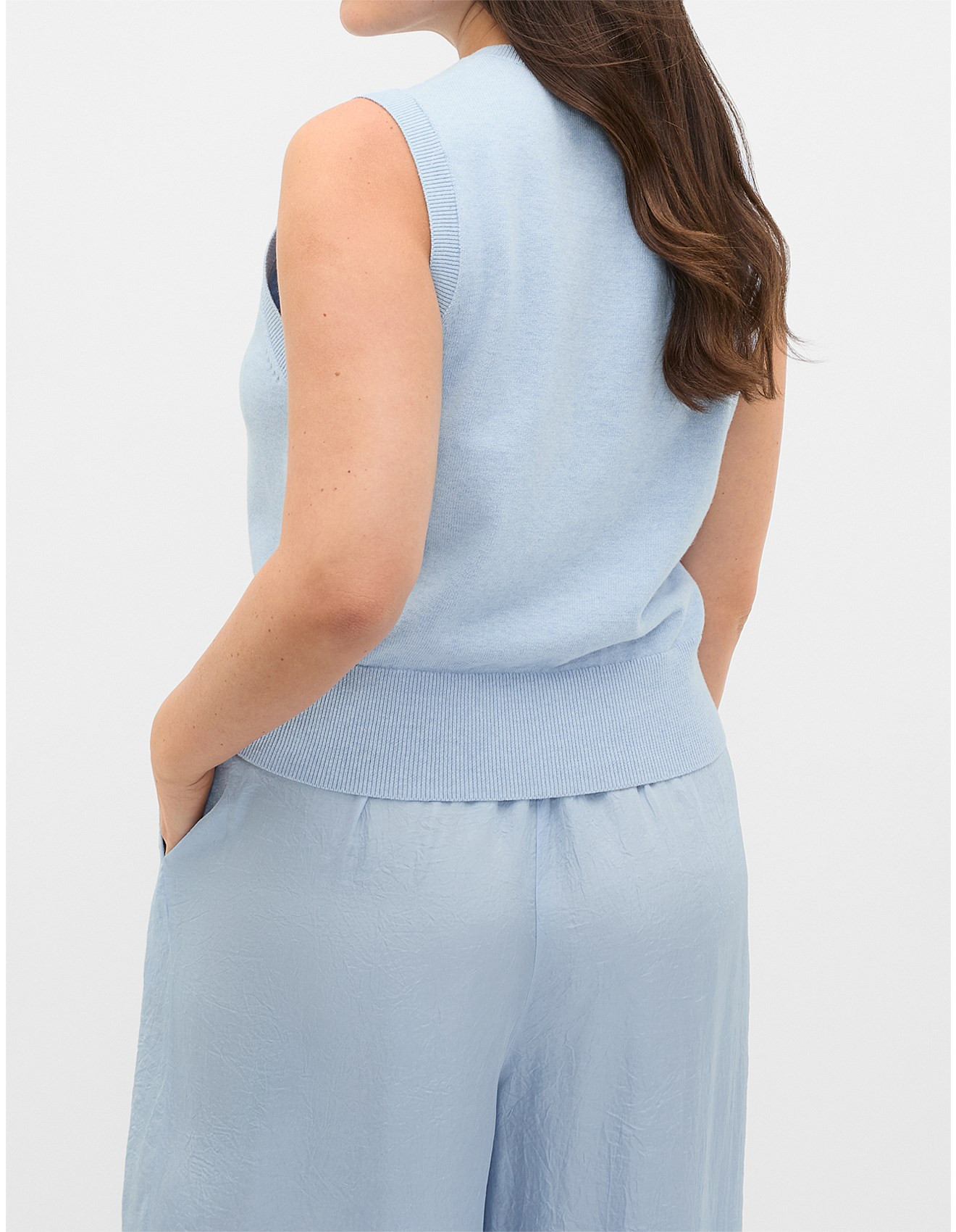 Cotton Blend Button Knit Vest | David Jones (Australia & New Zealand)