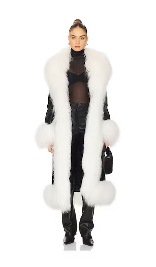 Dorothy Leather Maxi Coat With Fur Trim in Black & White | Revolve Clothing (Global)
