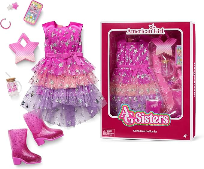 American Girl, AG Sisters Glitz & Glam Fashion Set, Doll Clothes, for 14.5-inch Dolls, 7 pcs, for... | Amazon (US)