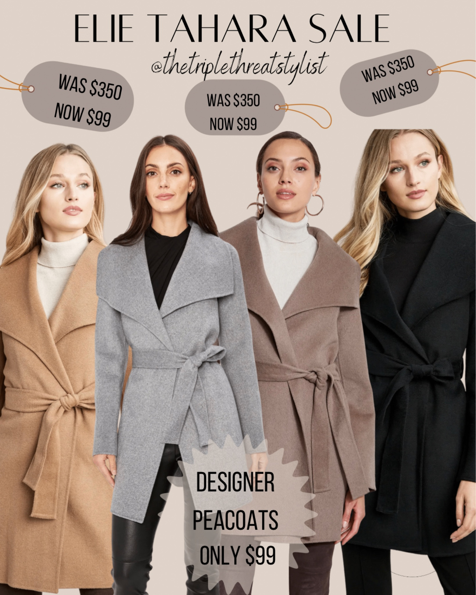 🚨 Huge Elie Tahari Sale! 🚨 

! These pea coats were $350 and they’re down to $99 now!  That’s an insane price for Tahari! 

Run!!! You could even send this to someone as a late gift. Trust me!  She will love it! 

I snagged the camel mocha! 

#LTKsalealert #LTKunder100 #LTKstyletip