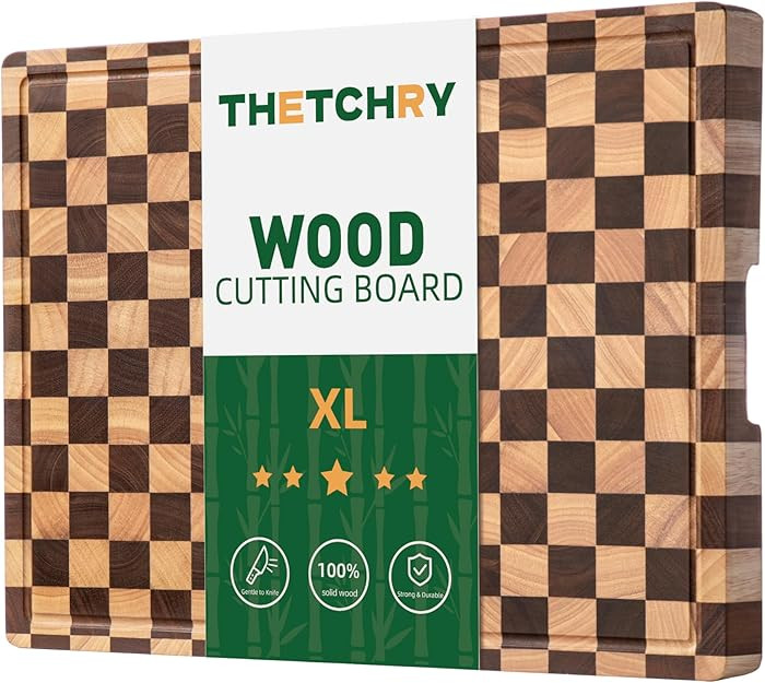 Cutting Boards for Kitchen, Extra Large Chopping Board for Stovetop, Checkered Acacia Wood Cuttin... | Amazon (US)