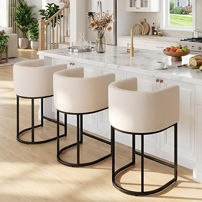 HNY Modern Counter Height Linen Fabric Upholstered Counter Stools Set of 3, 24 Inch Kitchen Islan... | Amazon (US)