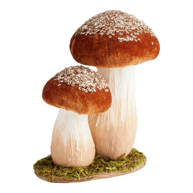 Pier Place Brown Velvet Mushrooms Decor | World Market
