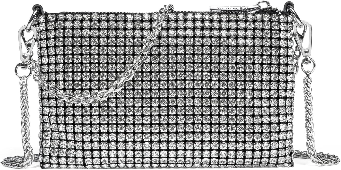 NOGUTU Crystal Crossbody Bag Silver Rhinestone Crossbody Purse Silver Evening Bag Silver Clutch P... | Amazon (US)