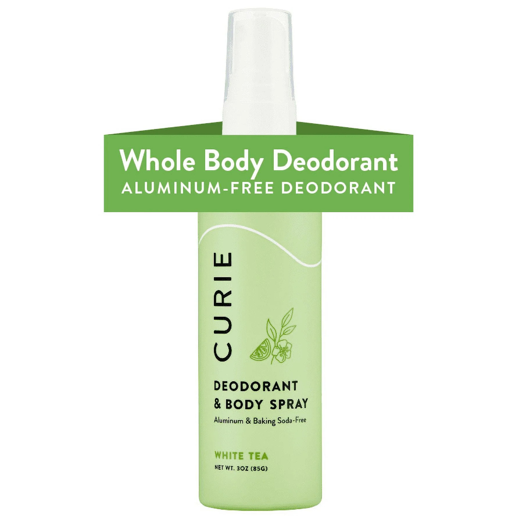 Curie Whole Body Deodorant Spray, White Tea, Aluminum-Free, for Men and Women, 3 fl oz | Walmart (US)