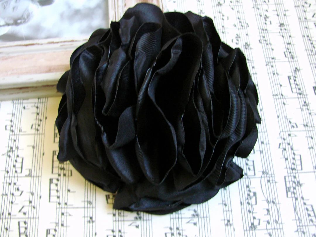 Brooch flower Black large brooch Black Rose Corsage Silk flower Black Flower Headpiece Black flow... | Etsy (CAD)