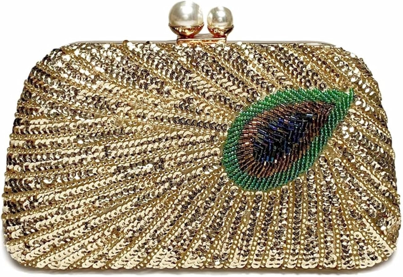 Women Vintage Beaded Sequin Clutch Purse Sparkly 1920s Peacock Evening Bag Luxury Wedding Bridal ... | Amazon (US)