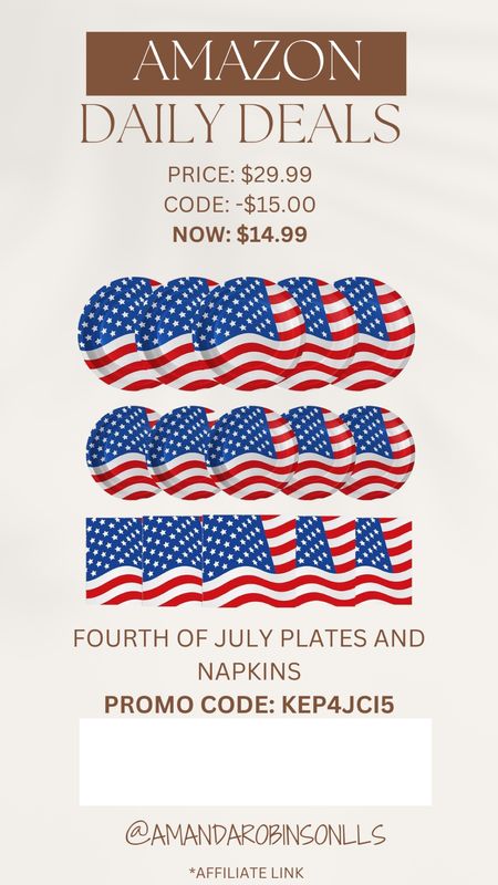 Amazon Daily Deals
Fourth of July plates and napkins 

#LTKFindsUnder50 #LTKSaleAlert