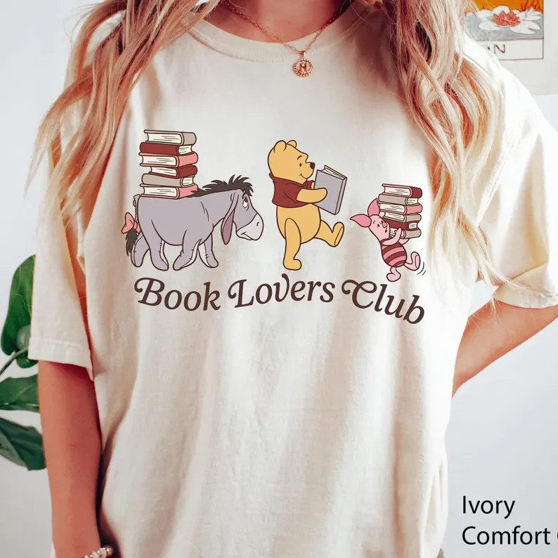Funny Pooh Eeyore And Piglet Reading T-Shirt, Winnie The Pooh Book Lovers Club Shirt, Disney Hund... | Etsy (US)