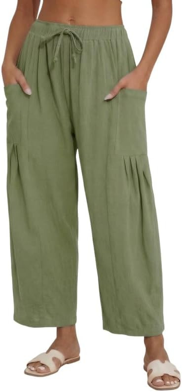 Marvmys Womens Linen Wide Leg Pants Casual Loose Drawstring Summer Beach Travel Palazzo Harem Pan... | Amazon (US)