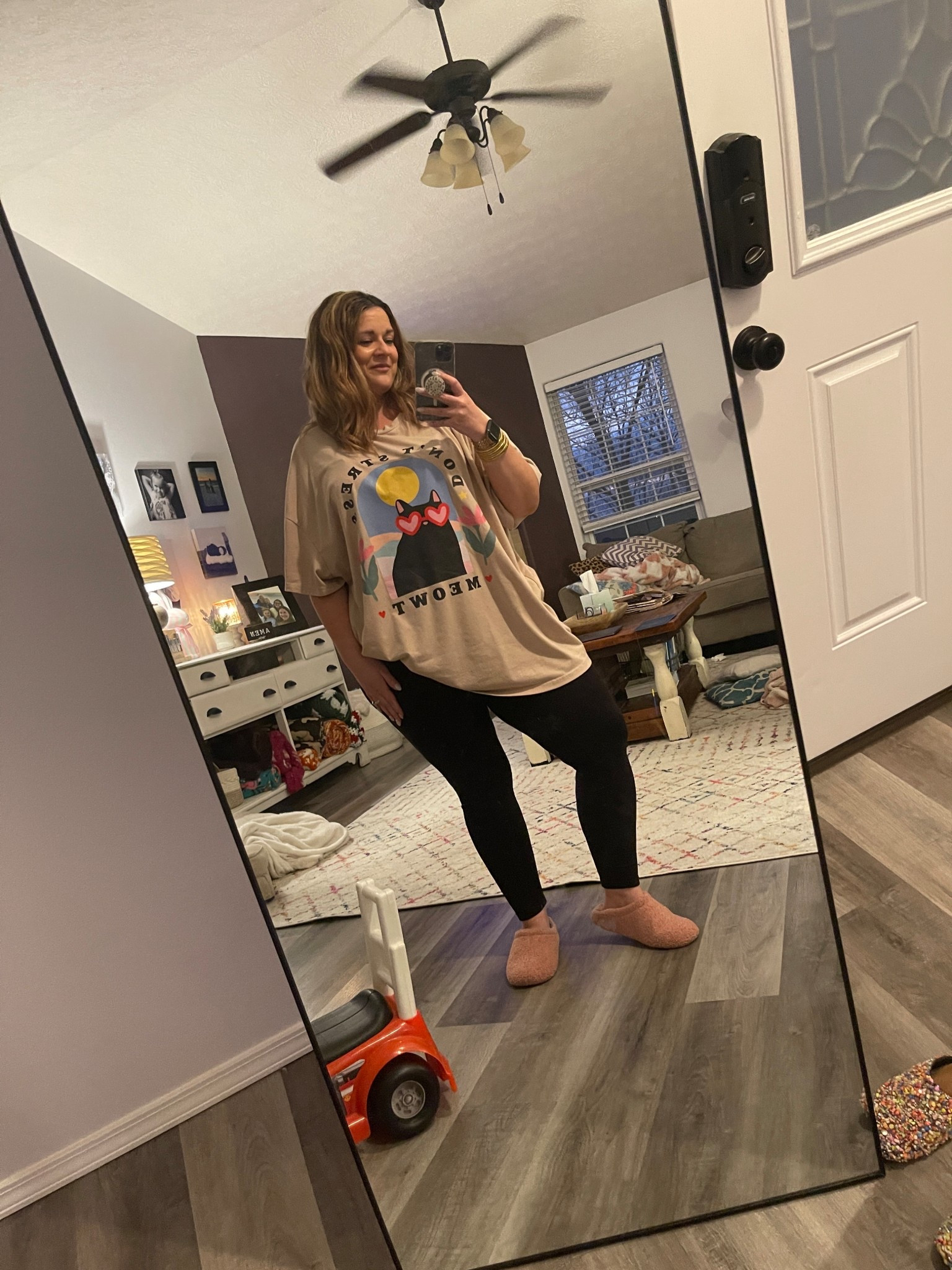 Don’t stress meowt… just comfy, cozy, and cute 🐱✨

Today’s OOTD is the ultimate stay-at-home cozy outfit: my oversized “Don’t Stress Meowt” tee paired with my favorite buttery-soft leggings and the comfiest houseshoes. Perfect for work from home days, running quick errands, school pickup, or just lounging in style.

If you love cute graphic tees, comfy leggings outfits, cozy mom style, and effortless everyday outfits, you’ll definitely want to grab these pieces. Everything is super soft, affordable, and easy to mix into your everyday wardrobe.

Shop my favorite comfy essentials, casual outfits, and everyday basics through my LTK 🤍

#LTKStyle #ComfyOOTD #MomStyle #CasualOutfitIdeas #CozyOutfit #LeggingsOutfit #WorkFromHomeStyle #EverydayStyle #LTKFinds

#LTKPlusSize #LTKootd