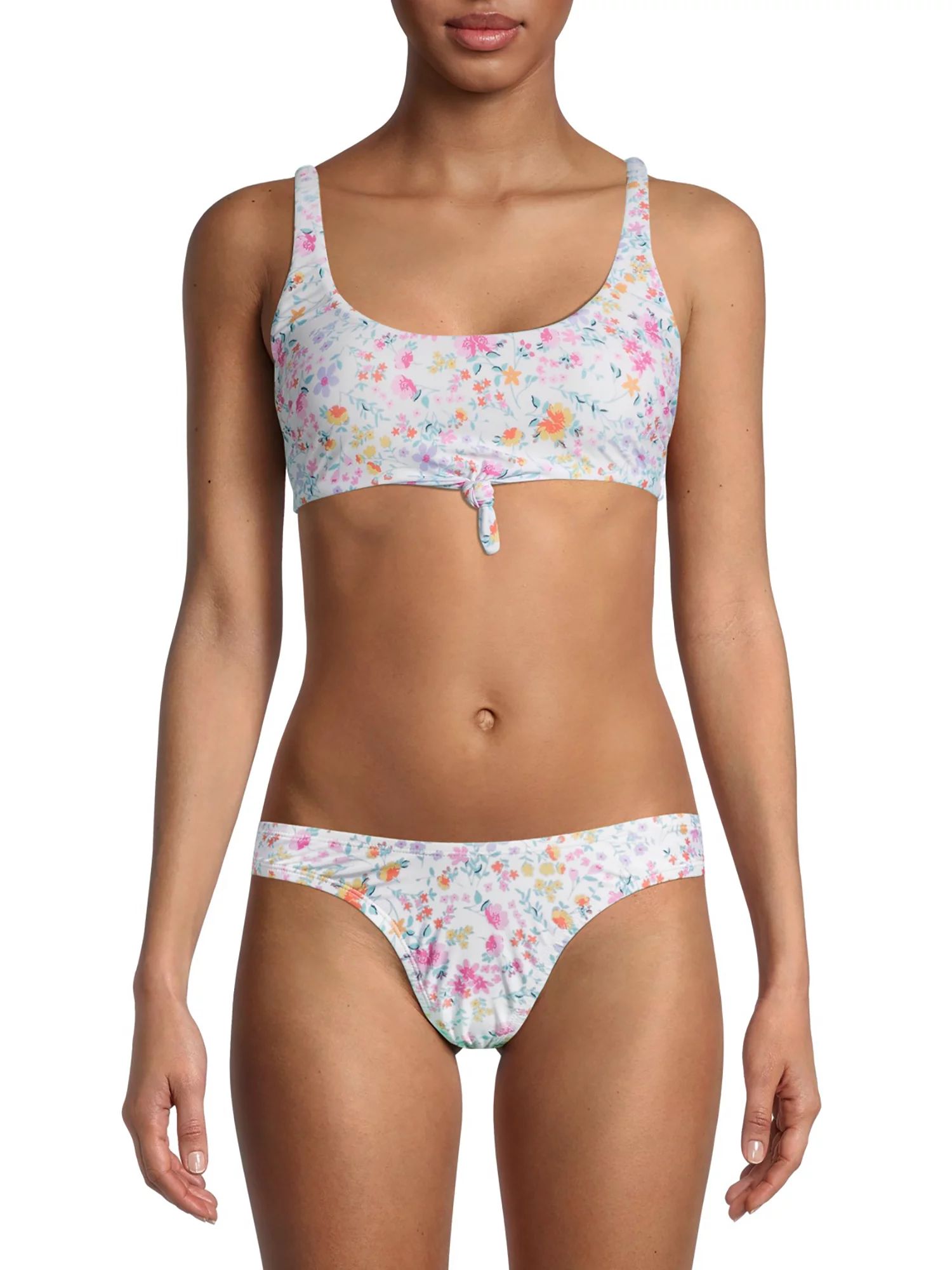 Social Angel Women's Print Bikini Swimsuit Top with Knot-Front | Walmart (US)