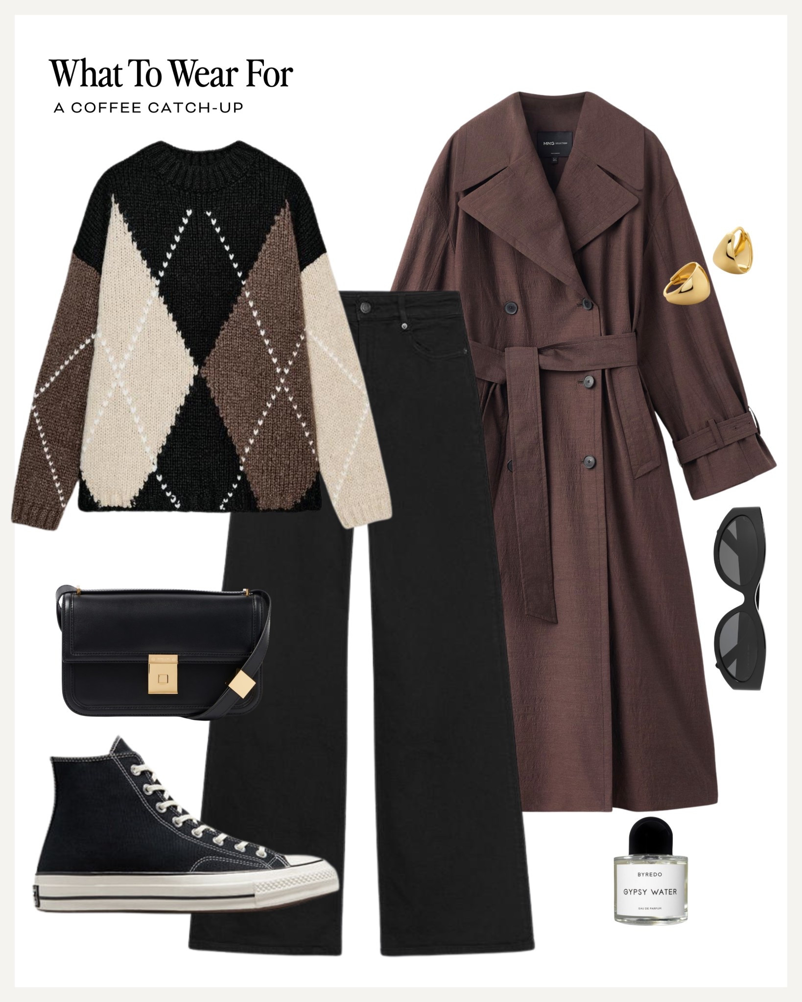 A coffee catchup ☕️ 

Brown trench / argyle knit / black jeans / converse / demellier bag / autumn outfit 

#LTKautumn #LTKuk