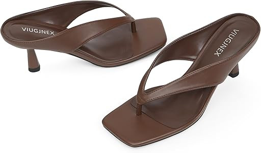 Women’s Kitten Heels Flip Flops Slip On Open Toe Low Heels Thong Square Slide Summer Fashion Pa... | Amazon (US)